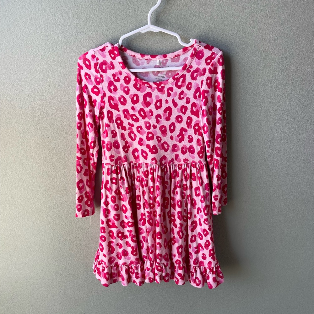 Posh Peanut Ashley Print Pink Leopard Long Sleeve Twirl Dress with Ruffles